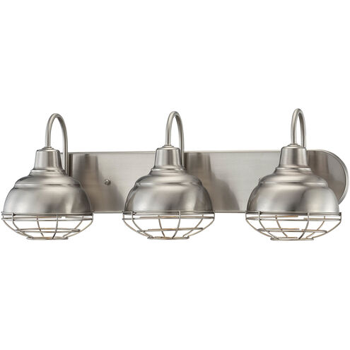Neo-Industrial 3 Light 24.5 inch Satin Nickel Vanity Light Wall Light